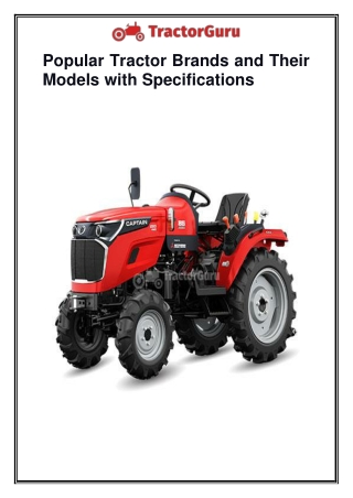 Popular Tractor Brands and Their Models with Specifications