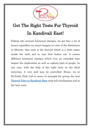 Thyroid Tests in Kandivali East Call-9930161014