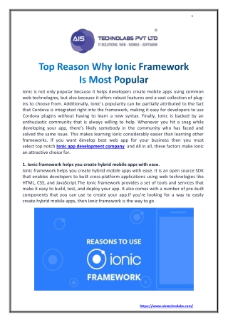 Top Reason Why Ionic Framework Is Most Popular