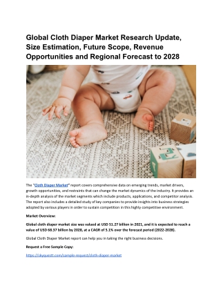 Global Cloth Diaper Market Research Update, Size Estimation, Future Scope, Reven