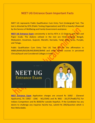 NEET UG Entrance Exam Important Facts