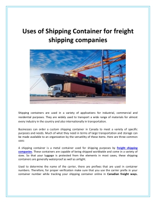 Uses of Shipping Container for freight shipping companies