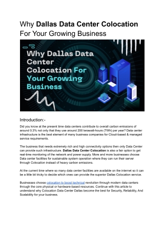 Why Dallas Data Center Colocation For Your Growing Business