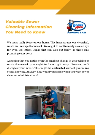 Valuable Sewer Cleaning Information You Need to Know