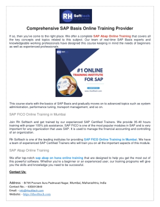 Comprehensive SAP Basis Online Training Provider