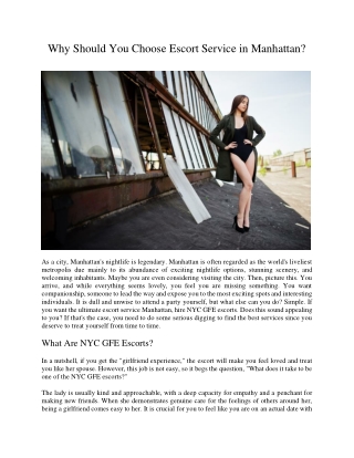 Why Should You Choose Escort Service in Manhattan?