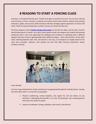 8 REASONS TO START A FENCING CLASS