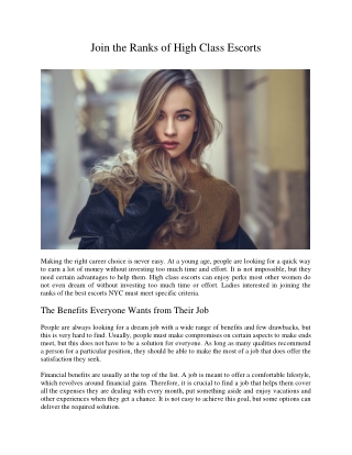 Join the Ranks of High Class Escorts