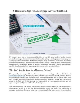 5 Reasons to Opt for a Mortgage Advisor Sheffield