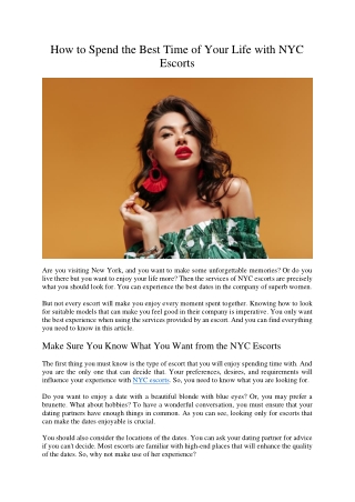 How to Spend the Best Time of Your Life with NYC Escorts