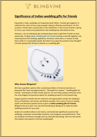 Significance of Indian wedding gifts for friends