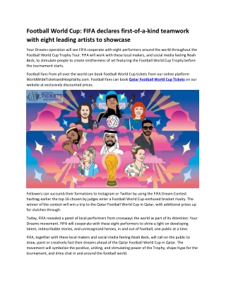 Football World Cup FIFA declares first-of-a-kind teamwork with eight leading artists to showcase