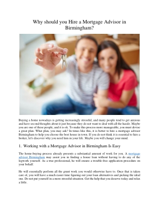 Why should you Hire a Mortgage Advisor in Birmingham
