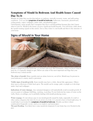 Symptoms of Mould In Bedroom And Health Issues Caused Due To It