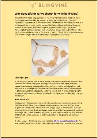 Why does gift for karwa chauth for wife hold value?