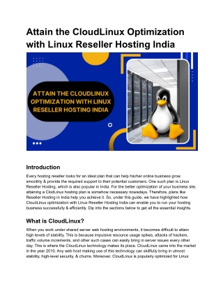 Attain the CloudLinux optimization with Linux Reseller Hosting India