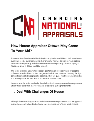 How House Appraiser Ottawa May Come To Your Aid