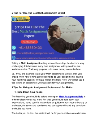 5 Tips For Hire The Best Math Assignment Expert