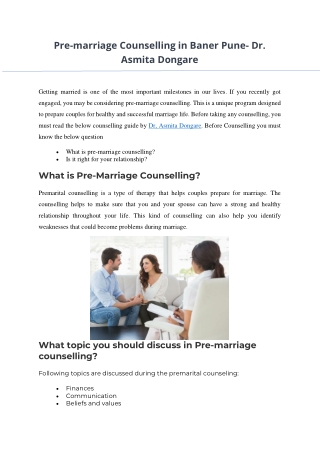 Pre-marriage Counselling in Baner Pune