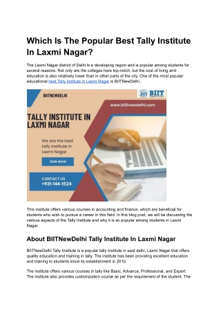 Which Is The Popular Best Tally Institute In Laxmi Nagar_