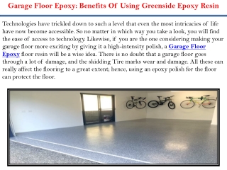 Garage Floor Epoxy Benefits Of Using Greenside Epoxy Resin