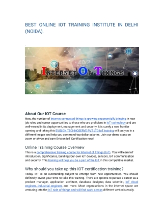 BEST ONLINE IOT TRAINING INSTITUTE IN DELHI (NOIDA).