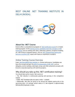 BEST ONLINE .NET TRAINING INSTITUTE IN DELHI (NOIDA).
