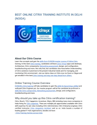 BEST ONLINE CITRIX TRAINING INSTITUTE IN DELHI (NOIDA).