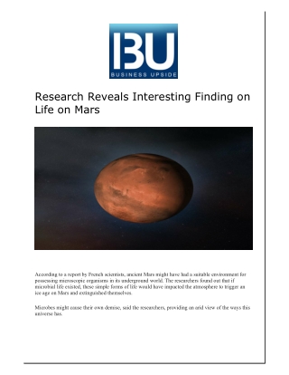 Research Reveals Interesting Finding on Life on Mars