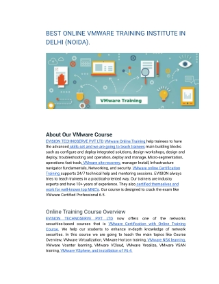 BEST ONLINE VMWARE TRAINING INSTITUTE IN DELHI (NOIDA).