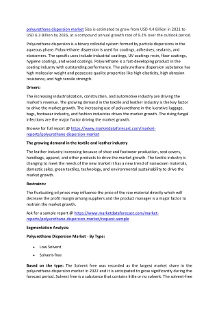 Polyurethane Dispersion Market