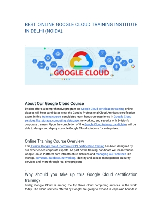 BEST ONLINE GOOGLE CLOUD TRAINING INSTITUTE IN DELHI (NOIDA).