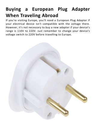 Buying a European Plug Adapter When Traveling Abroad