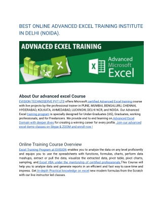 BEST ONLINE ADVANCED EXCEL TRAINING INSTITUTE IN DELHI (NOIDA).