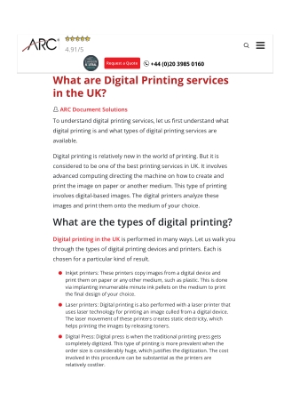 What are Digital Printing services in the UK