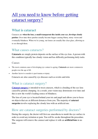 All you need to know before getting cataract surgery?