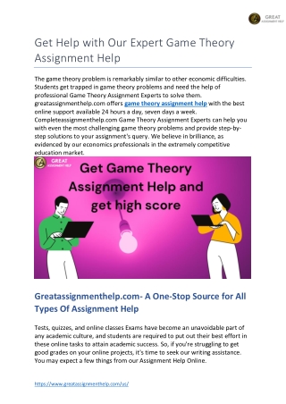 Get Help with Our Expert Game Theory Assignment Help