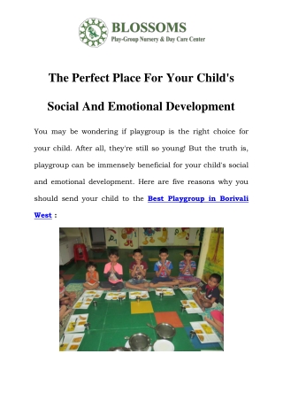 Best Playgroup in Borivali West Call-9321317161