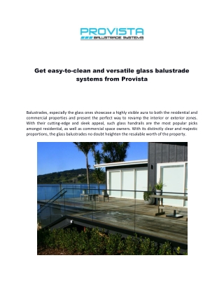 Get easy-to-clean and versatile glass balustrade systems from Provista