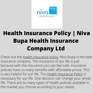 _Health Insurance Policy  Niva Bupa Health Insurance Company Ltd