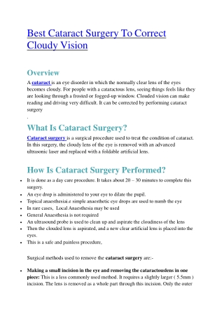 Best Cataract Surgery To Correct Cloudy Vision