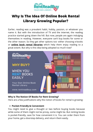 Why Is The Idea Of Online Book Rental Library Growing Popular|RentReadBuy