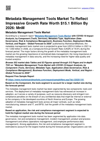 Metadata Management Tools Market Surge Valuation Of USD 15.1 billion By 2026