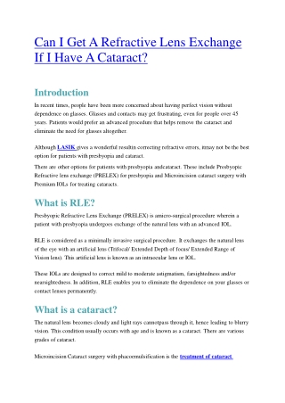 Can I Get A Refractive Lens Exchange If I Have A Cataract?