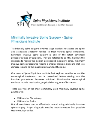 Minimally Invasive Spine Surgery - Spine Physicians Institute