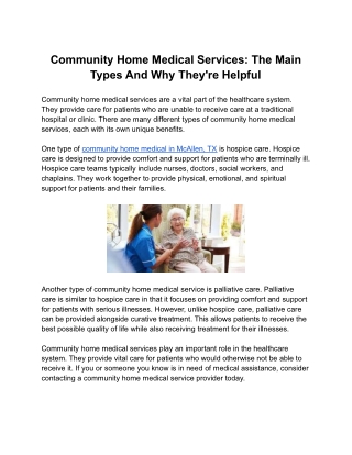 Community Home Medical Services: The Main Types And Why They're Helpful