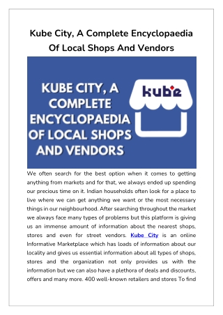 Kube City, A Complete Encyclopaedia Of Local Shops And Vendors