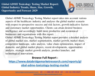 Global ADME Toxicology Testing Market to Reach A CAGR of 11.45% By The Year 2029