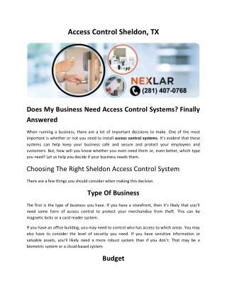 Choosing The Right Sheldon Access Control System