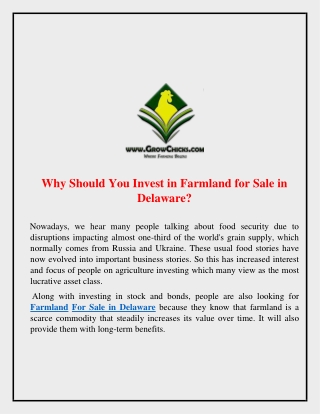 Why Should You Invest In Farmland for Sale in Delaware